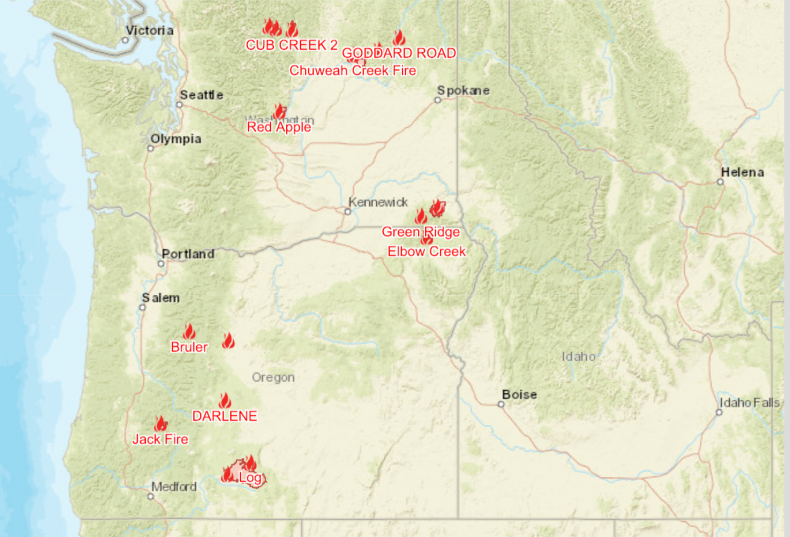Oregon wildfires map