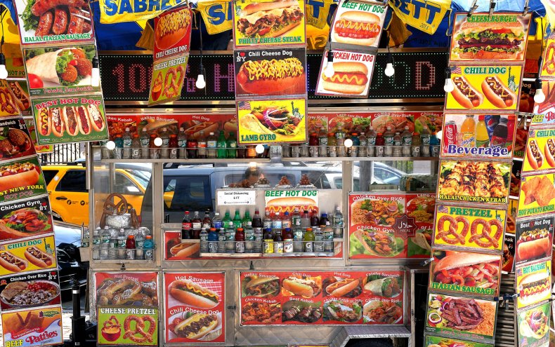 A hot dog vendor in NYC.