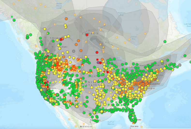 U.S. smoke and fire map