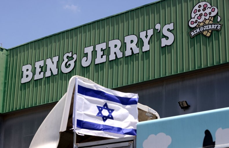 An Israeli flag is set atop a
