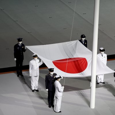 Japanese flag carried during Olympics opening ceremony Japanese flag carried during Olympics opening ceremony