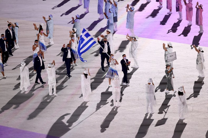 Team Greece lead Olympic opening ceremony parade