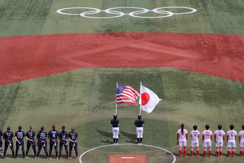 USA and Japan softball teams