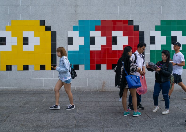 File photo of Pac-Man mosaic on wall.