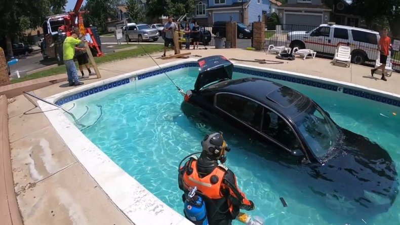 Towing car out of pool