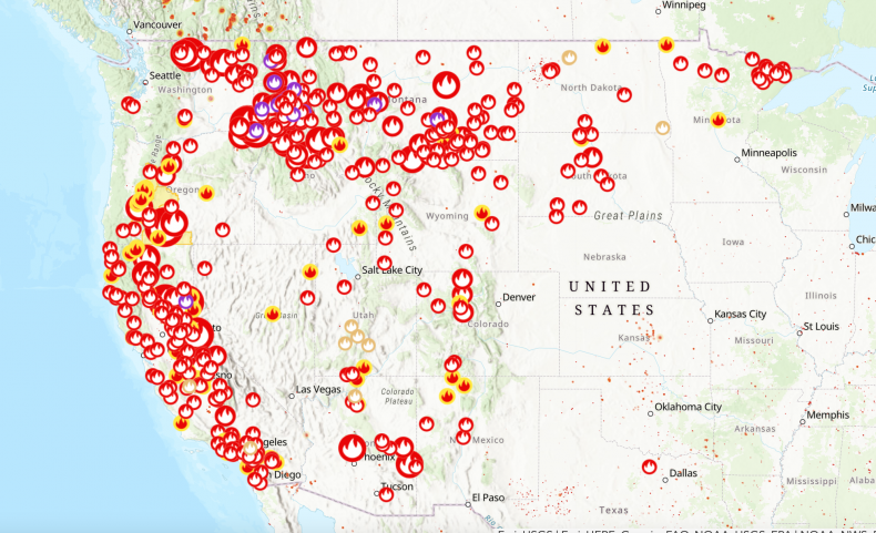 US wildfires map