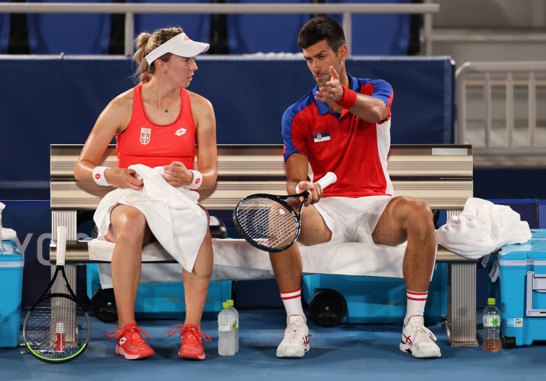 Novak Djokovic during mixed doubles match