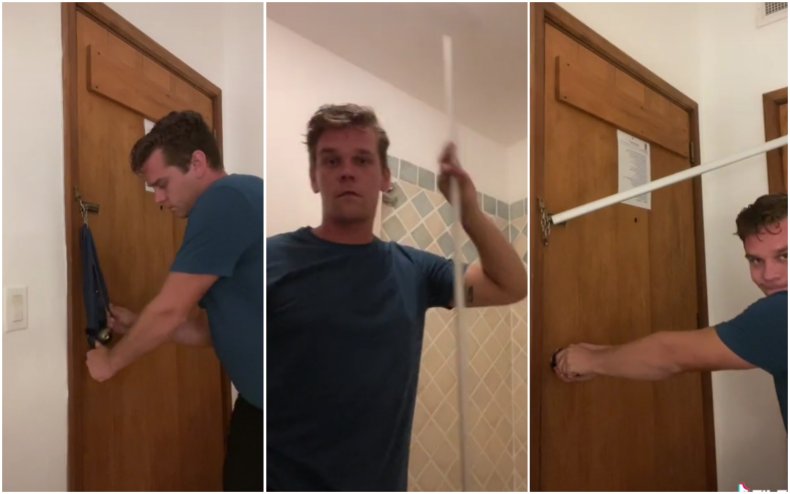 Dutch Royal Marine demonstrates hotel security tips.