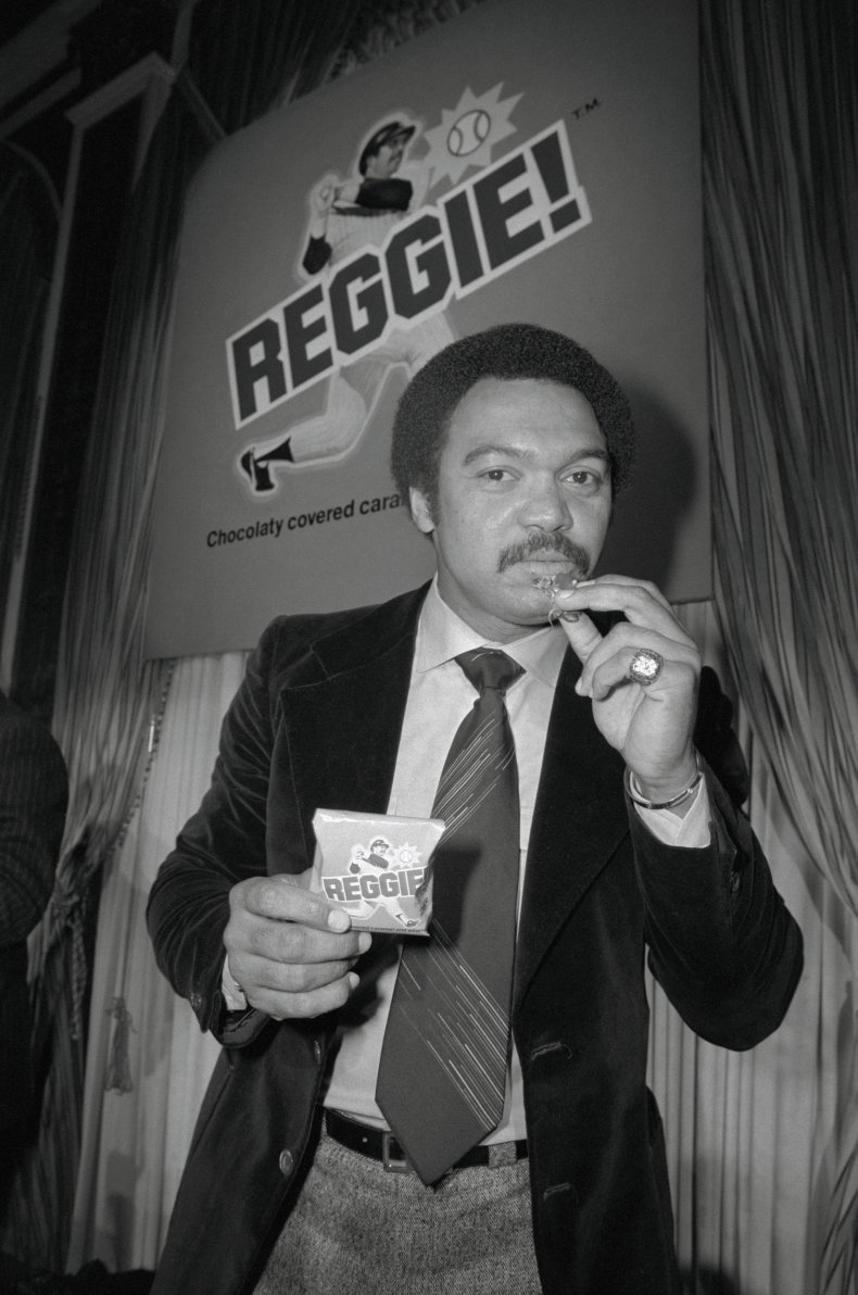 Reggie Jackson shows off the Reggie bar.