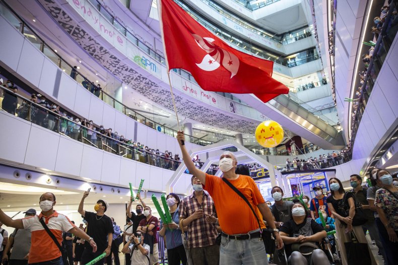 The Hong Kong flag waved in shoppingmall
