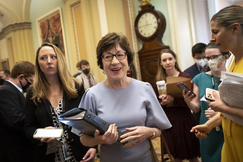 Susan Collins speaks with reports at Capitol