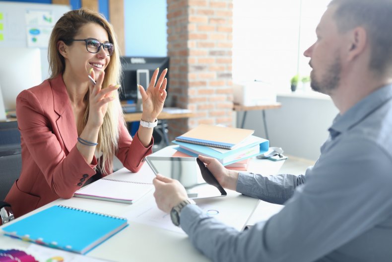 Sales manager gives a pitch