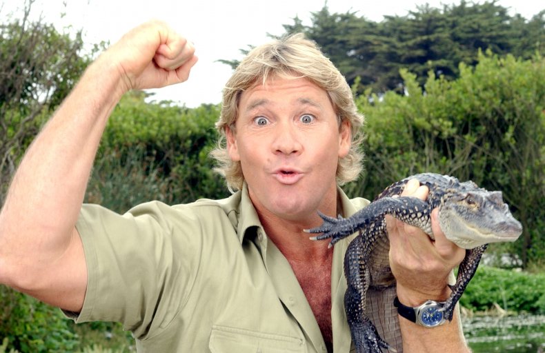Steve Irwin with baby alligator