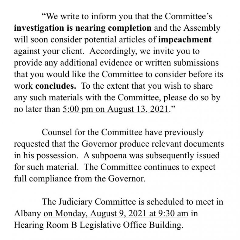Statement on Cuomo Impeachment
