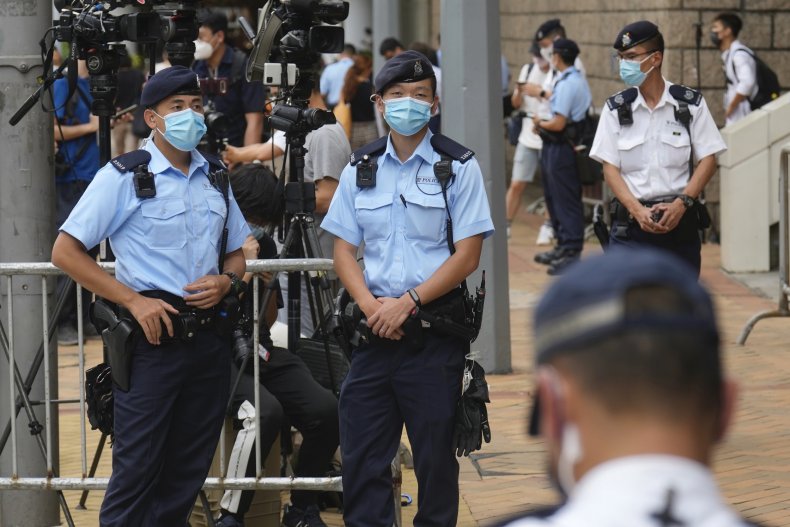 Police officers outside court