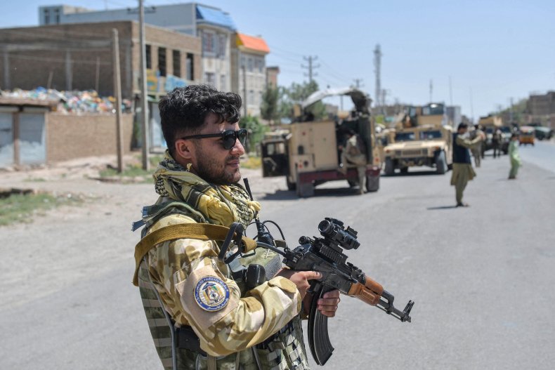 An Afghan National Army commando stands guard