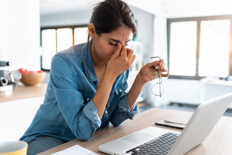 Stressed woman working from home