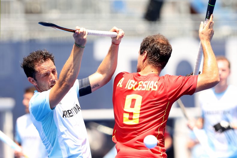 Argentina vs Spain in the Olympic hockey.