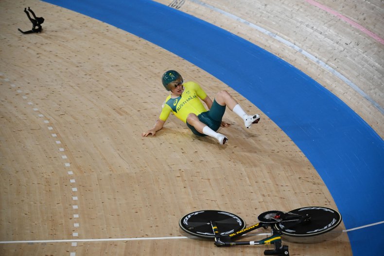 Australia's Alexander Porter crashes at the Olympics.