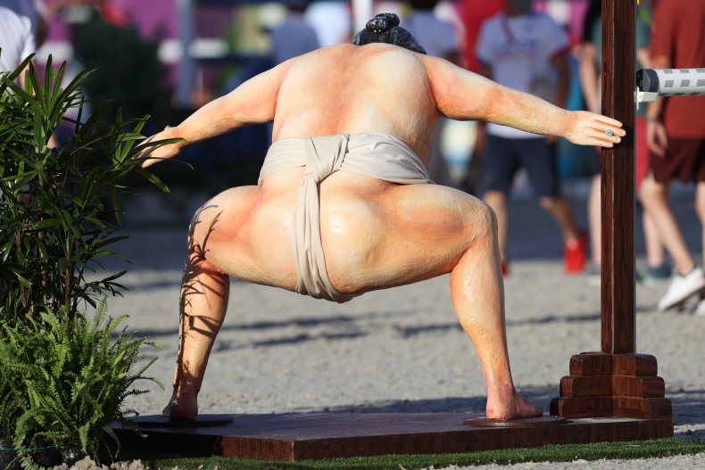 The sumo jump at the Tokyo Olympics.