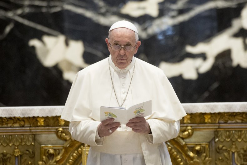 Pope Francis leads prayer at the Vatican.