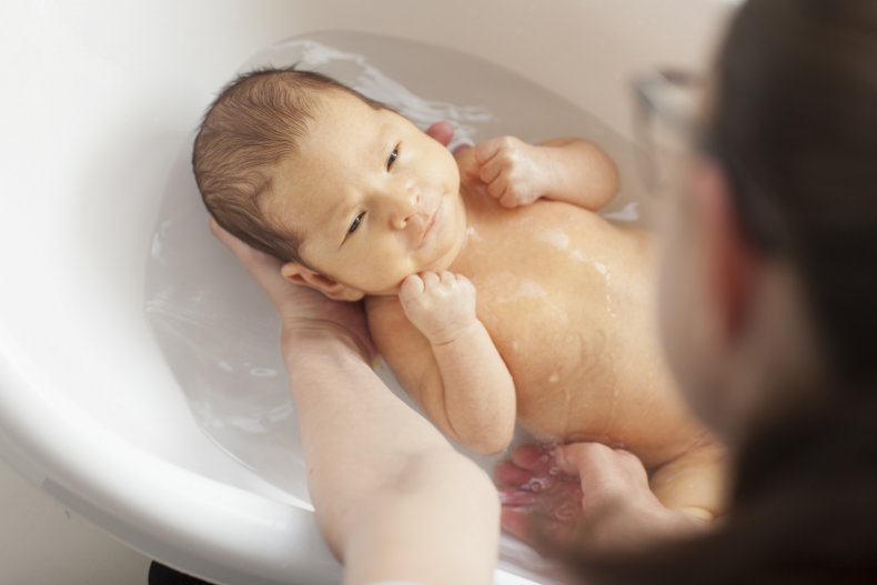 Baby taking a bath