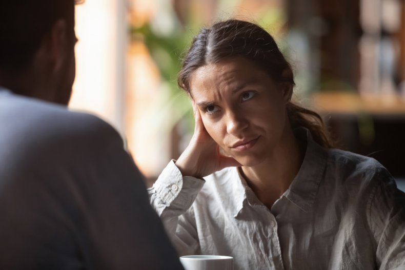 A woman looking unimpressed.
