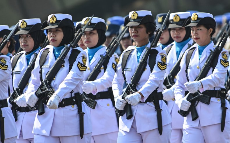 Female troops of the Indonesian military. 