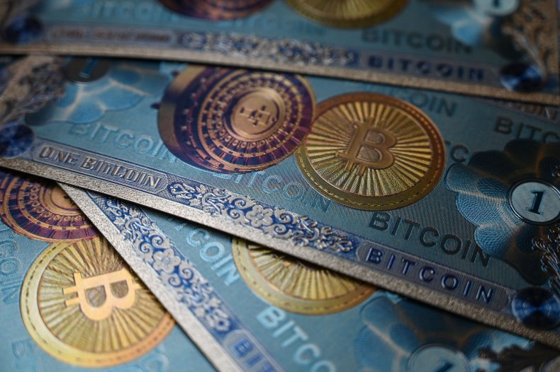 A physical banknote imitations of Bitcoin