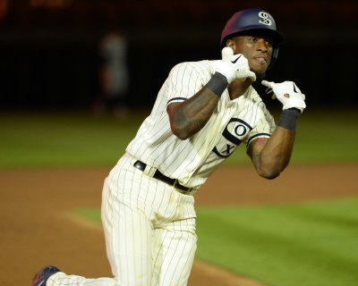 Tim Anderson reacts after hitting home run Tim Anderson reacts after hitting home run