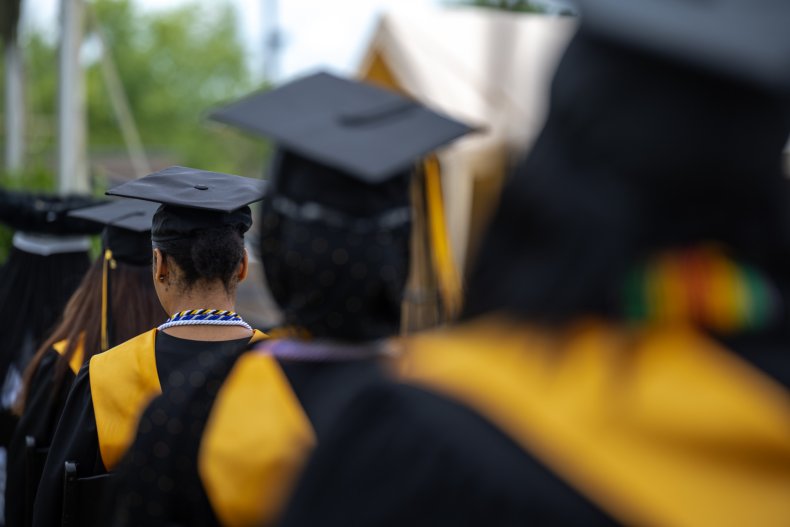 Caps and gowns during a graduation ceremony