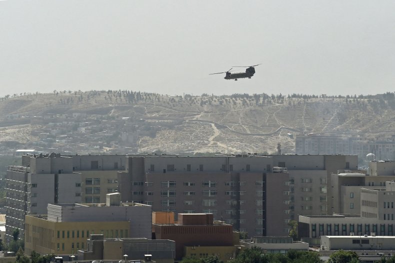 A U.S. military helicopter over Kabul.