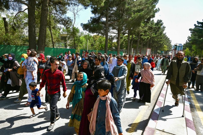 Afghan People Walking to Airport