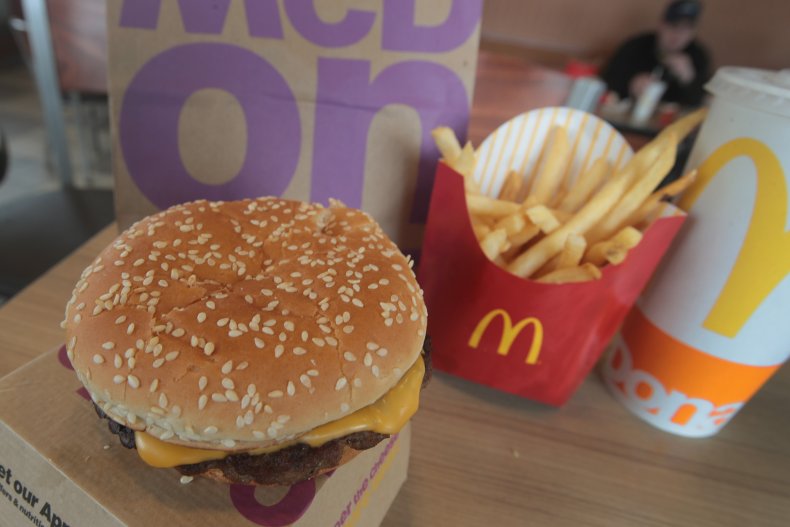 A McDonald's quarter pounder with fries.