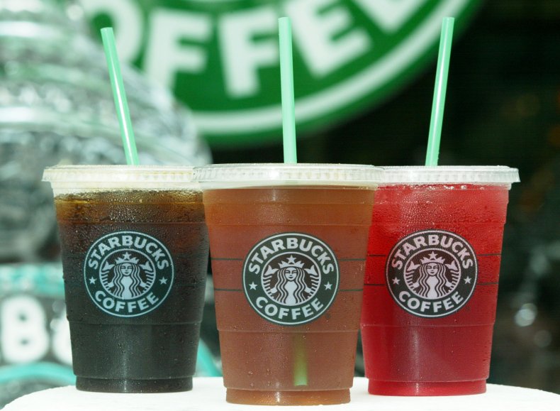 Starbucks iced teas in a row