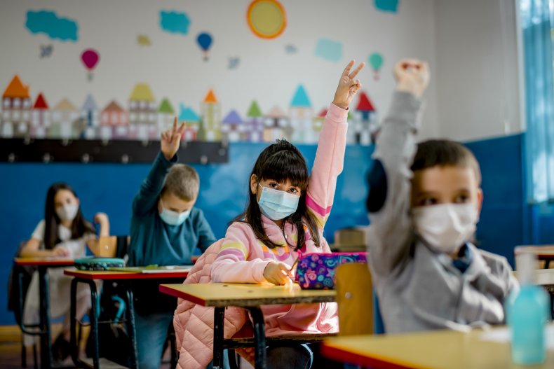 File photo of students in masks.