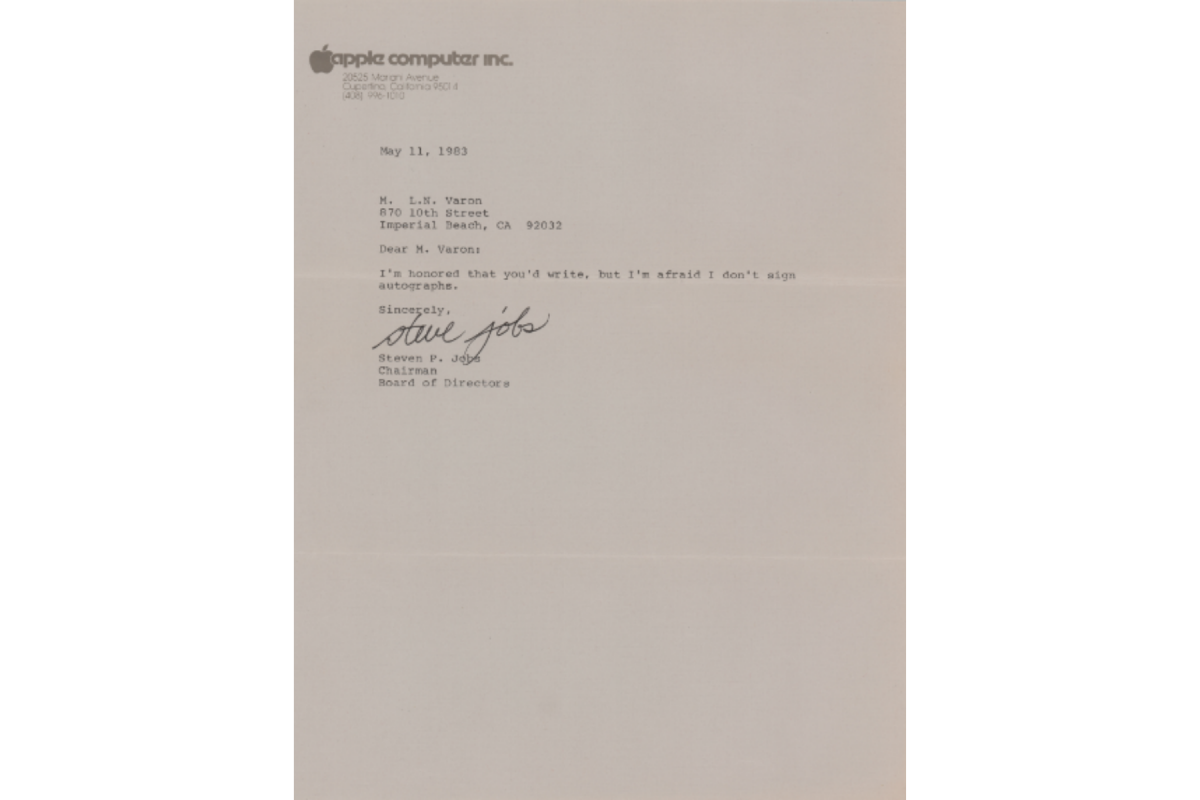  letter signed by Steve Jobs 