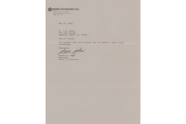  letter signed by Steve Jobs 