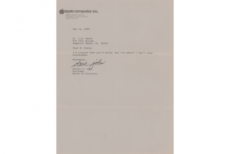 letter signed by Steve Jobs