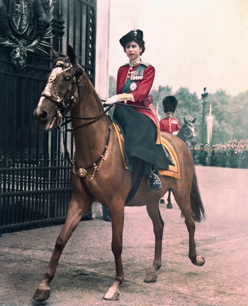 The then-Princess Elizabeth on horseback.