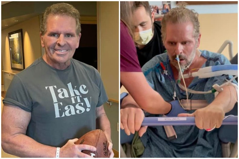 Bill Phillips before and during COVID illness.