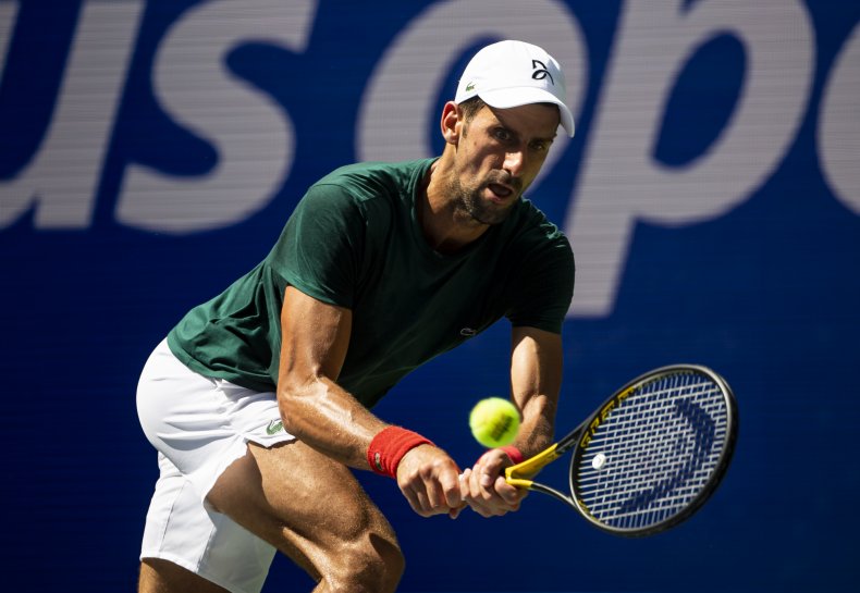 Novak Djokovic demonstrates his powerful backhand.