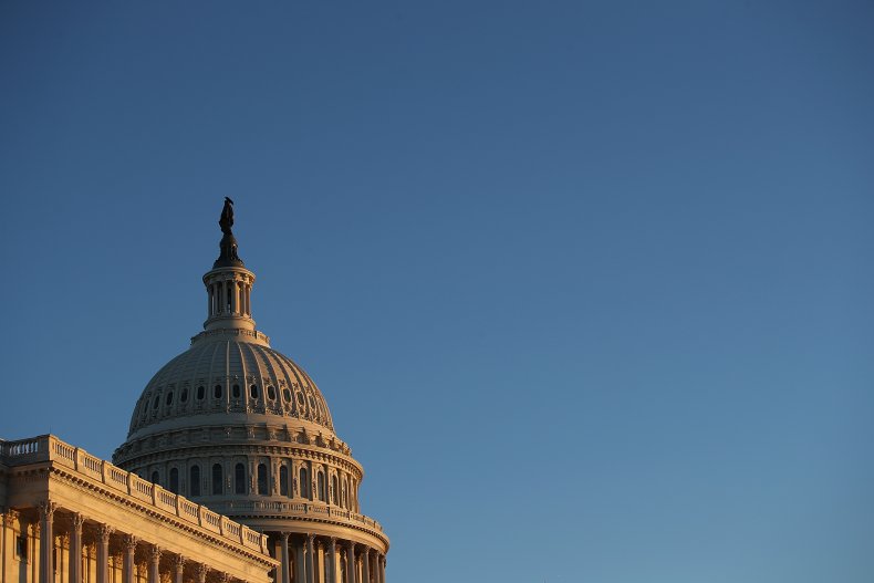 The U.S. Capitol is shown at sunset