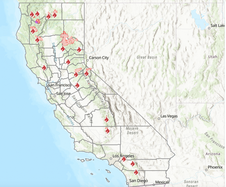 California wildfires map