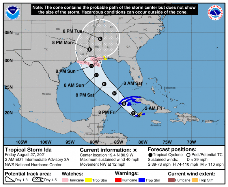 Tropical Storm Ida map