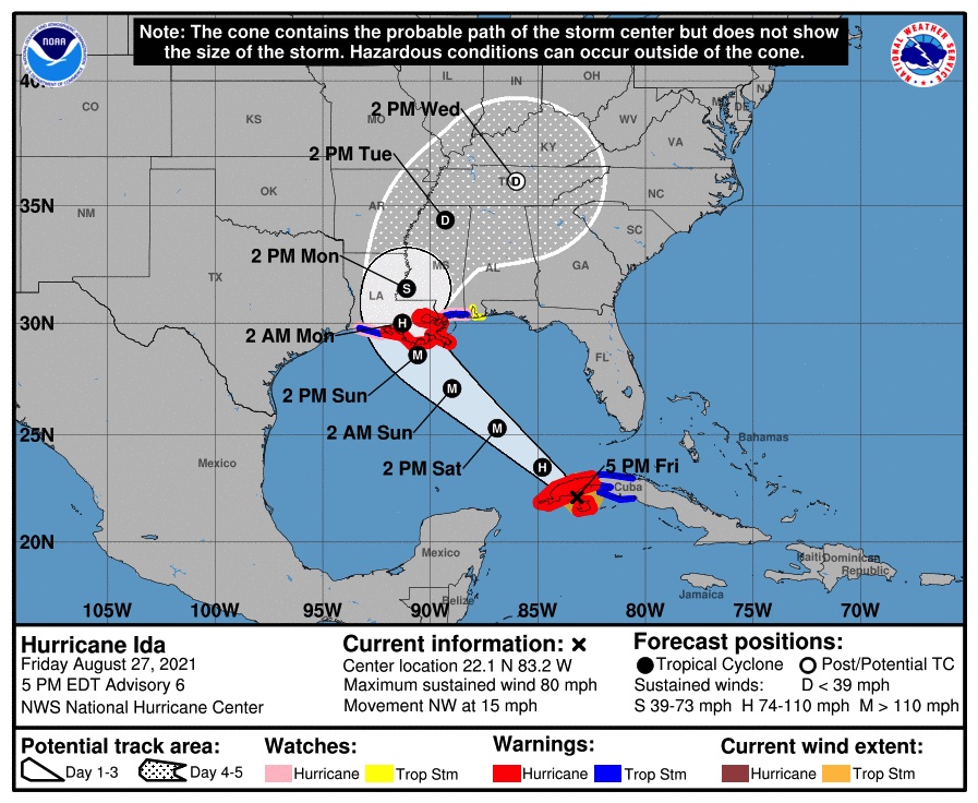 Hurricane Ida Live Updates Hurricane Watch Issued For Louisiana   Hurricane Ida Projected Path 