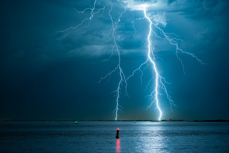 Lightning strike at a beach