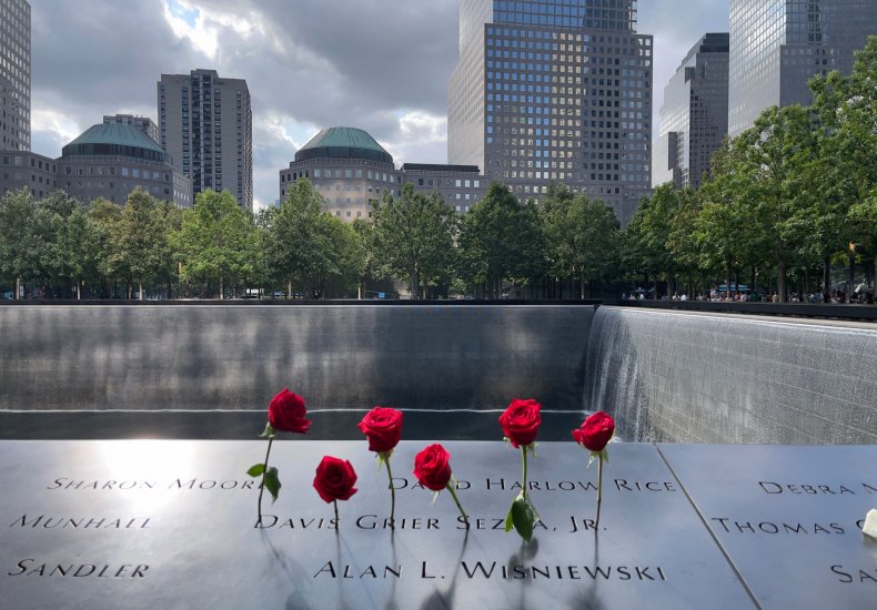 Roses are left in memory of 9/11