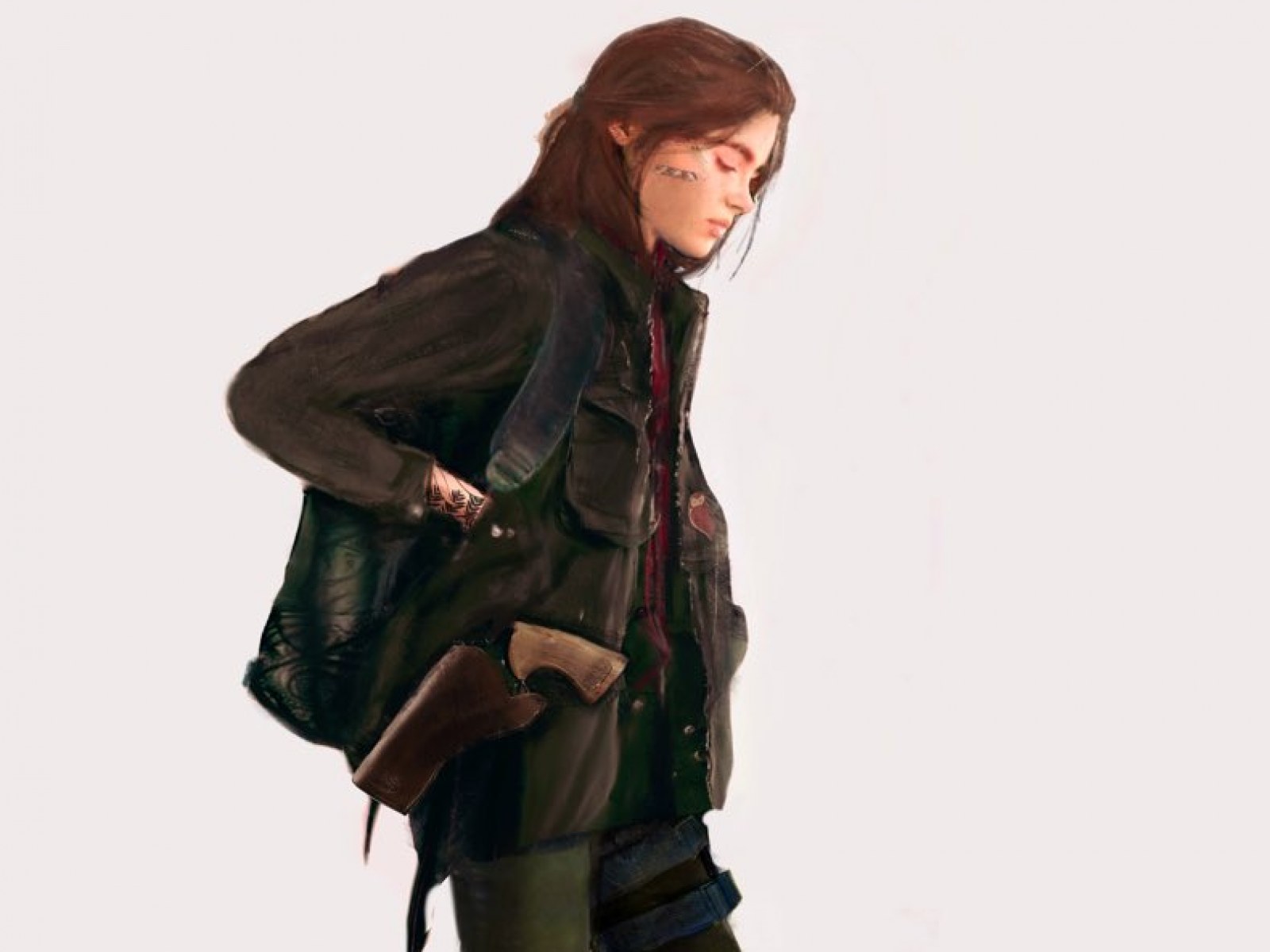 A painting of ellie from the last of us part 2, in the style of a