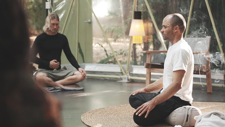 Gary Gorrow leads meditation class